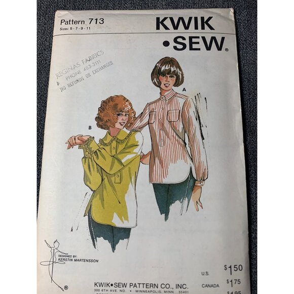 Kwik Sew Misses Blouse Sewing Pattern sz 5-11 713 - uncut - Picture 8 of 9